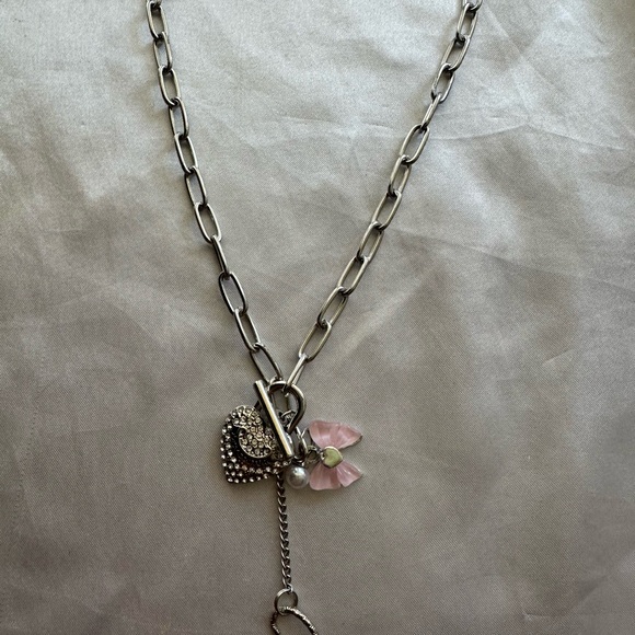 Juicy Couture Silver Necklace with Pink Heart and Bow Charms - Picture 3 of 4